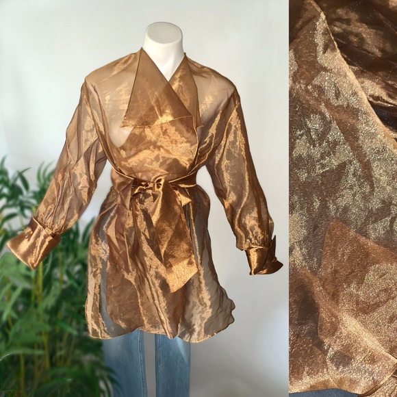 Vintage Tops - Vintage Metallic Bronze Wrap Blouse